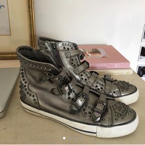 ASH leather high top  shoes, pewter with studs